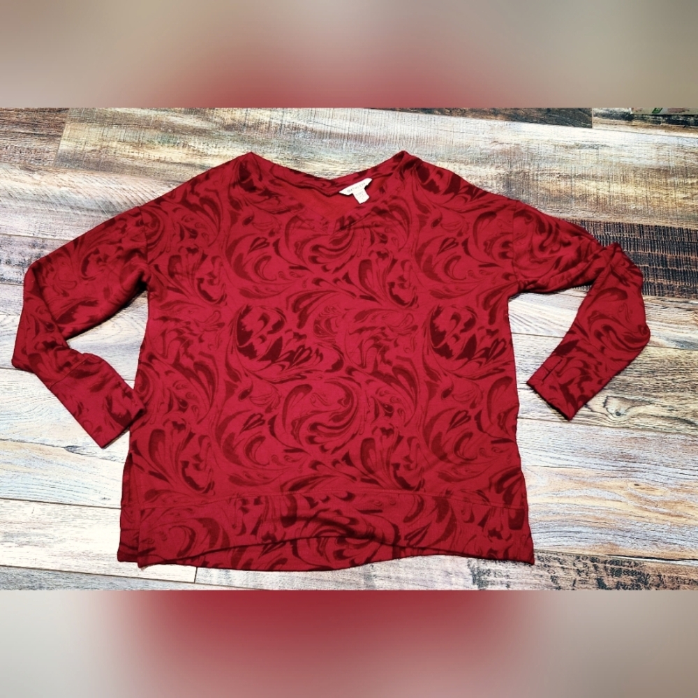 Athleta Red V-neck Pullover Sweater Athleisure